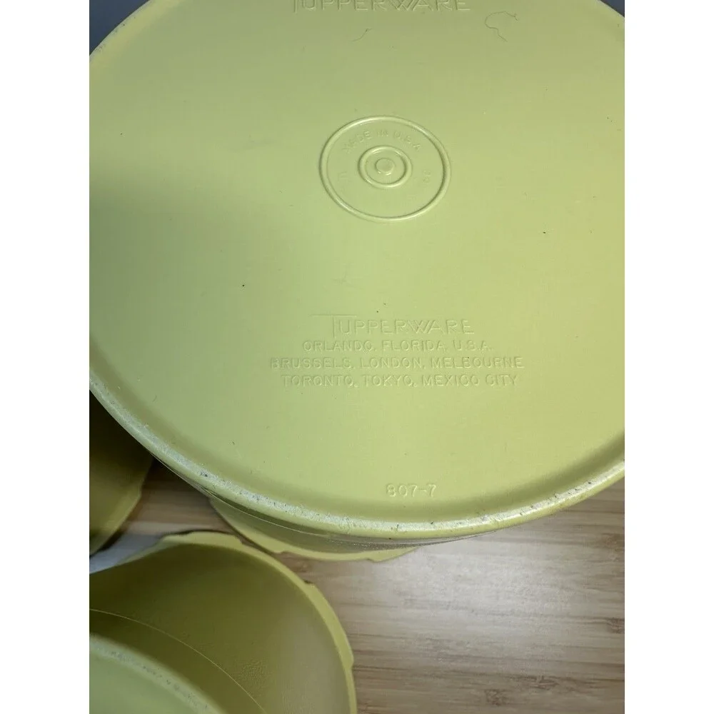 Vtg TUPPERWARE Harvest Gold Sunburst Servalier Canister Nesting 3 MCM Retro 70s